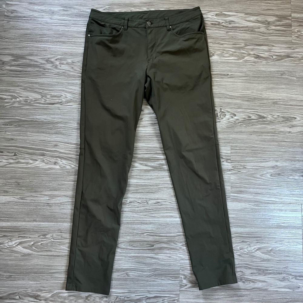 Lululemon ABC Slim Fit Pant 36 Warpstreme Dark Olive Green 5 Pocket M5973T
